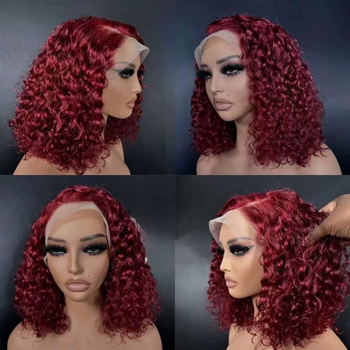 Perruques Bob Courtes en Cheveux Humains Remy Brésiliens Pré-Pluckées, Couleur Rouge Bourgogne 99J,