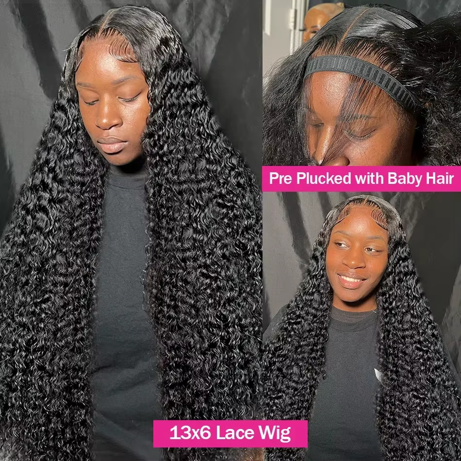 Perruque Lace Wig Deep Wave Naturelle Bouclée pour Femme, Cheveux Humains, 13x4 HD, 13x6, 4tage, Den