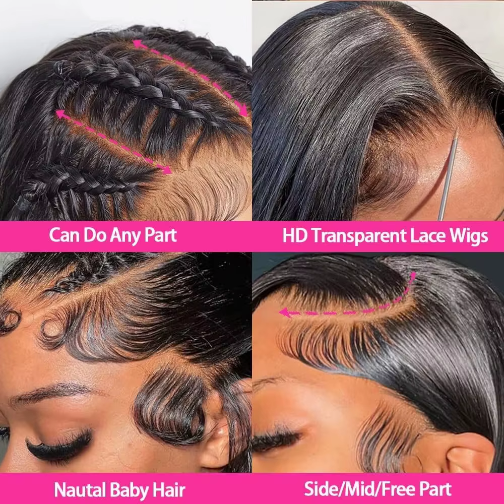 Perruques de cheveux humains bruts HD ultra-lisses 13x6 de 30 à 40 pouces, densité 200, perruque fro