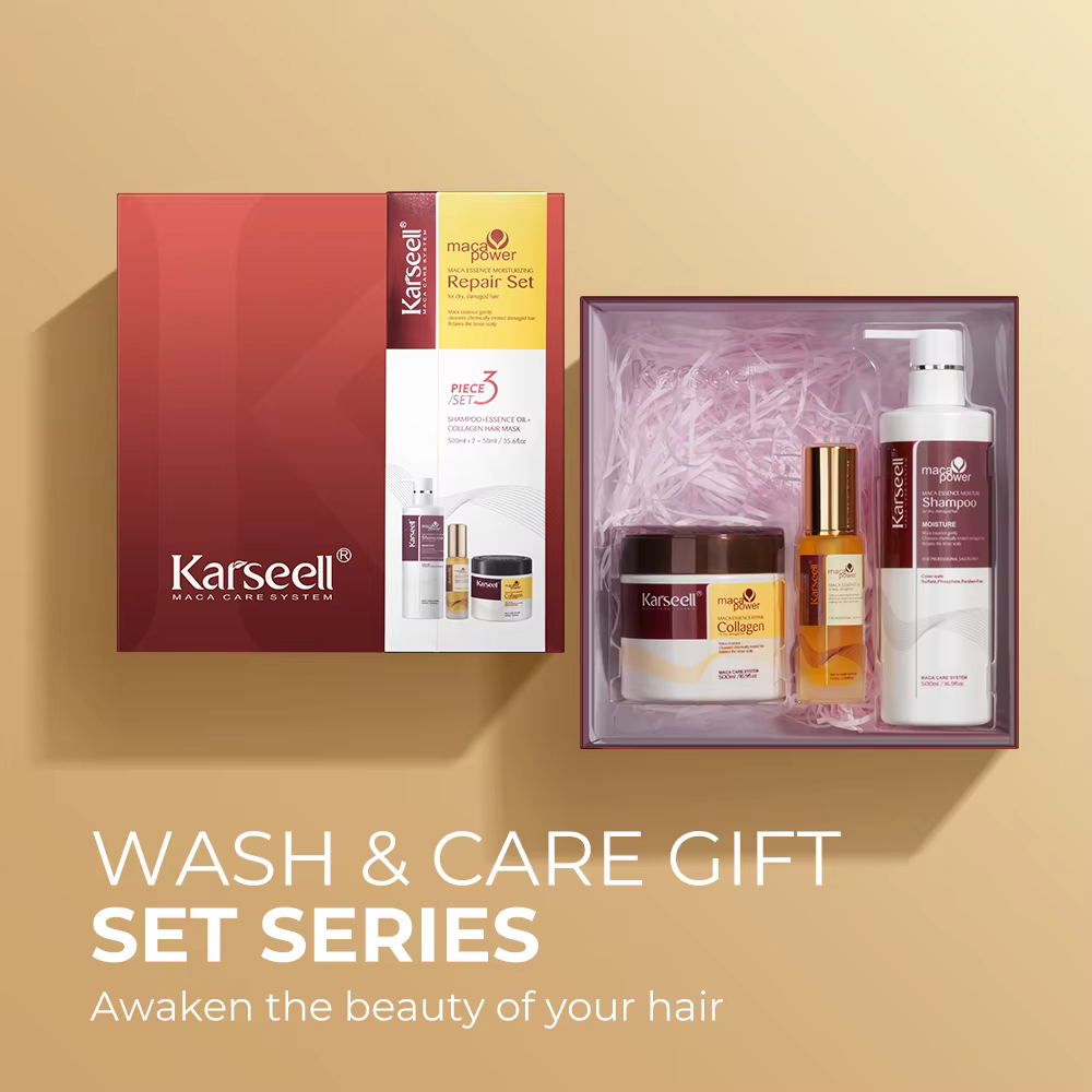 Karseell 3 pièces ensemble masque capillaire au collagène + Argan Oi + shampoing capillaire Essence 