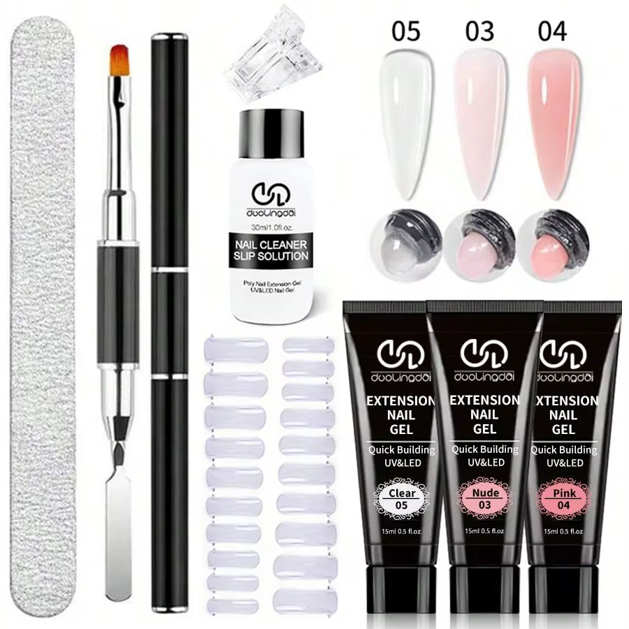 8 pièces/ensemble Poly Extension Gel ensemble Nail Art Polygels Kit clair blanc couleur ongles UV Ge