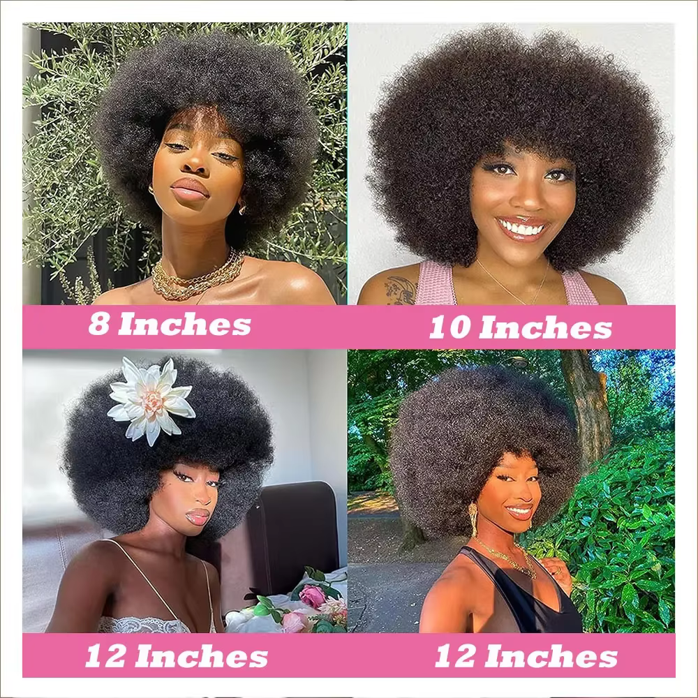 Perruques de cheveux humains bouclés Afro courts avec frange perruques Bob naturelles moelleuses per