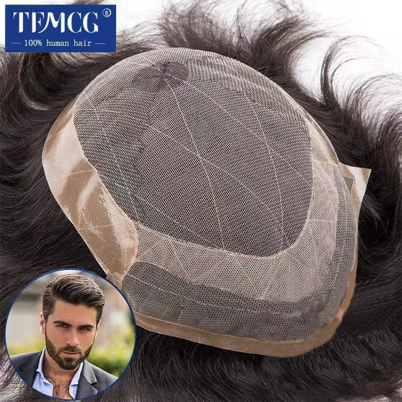 Perruque toupet en cheveux naturels pour homme, prothèse masculine, densité 130%, système d'exhuast,