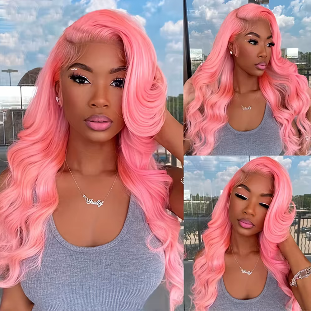 Sophia-Perruque Lace Front Wig naturelle brésilienne, cheveux lisses, pre-plucked, couleur rose, 13x