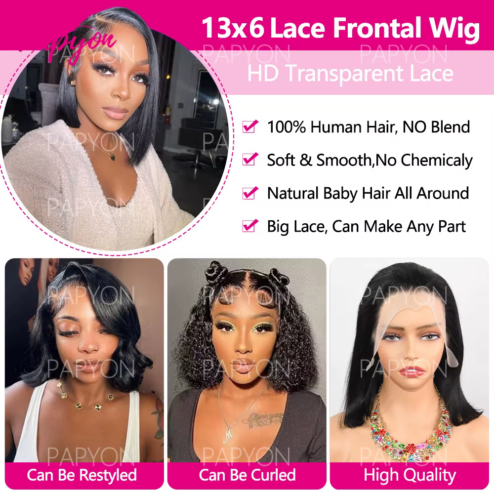 Perruque Courte 13X6 Transparent 15A Bob Wig Perruques Cheveux Humains Wigs Human Hair Cheveux Humai