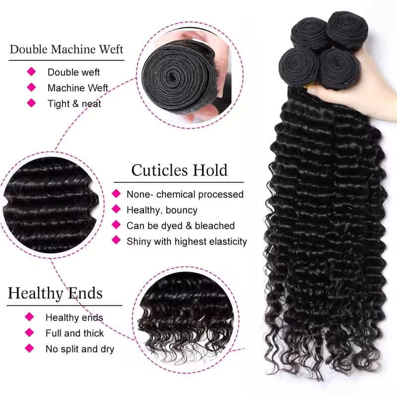 Vague Profonde Tissage Cheveux Humains 15A Non Traités Brésiliens 100% Cheveux Humains Pour Les Femm