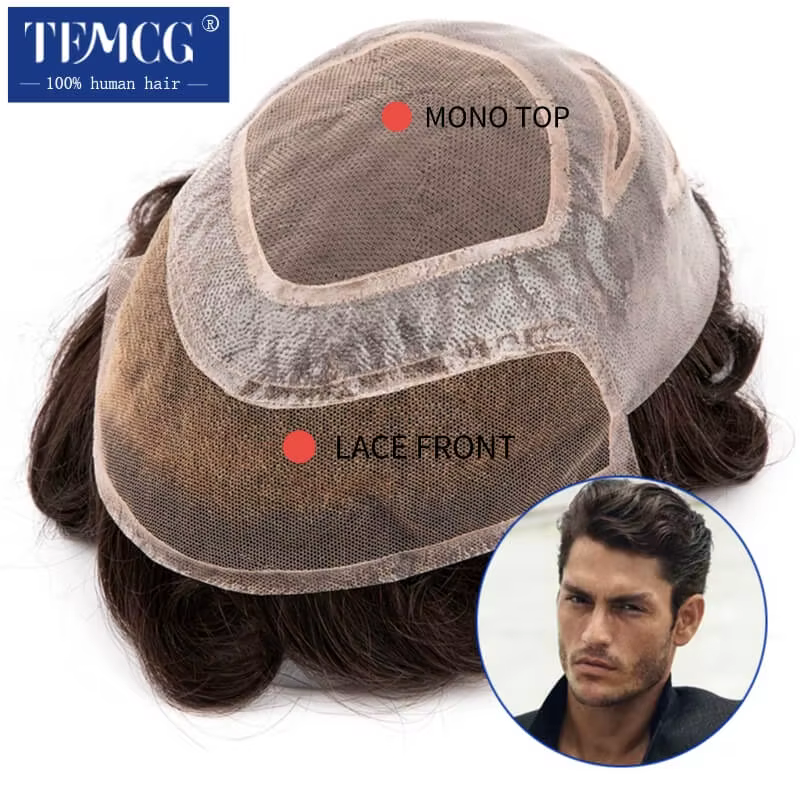 VERSALITE-Toupet en cheveux naturels pour hommes, Lace Front, Mono Top, Perruque respirante, Prothès