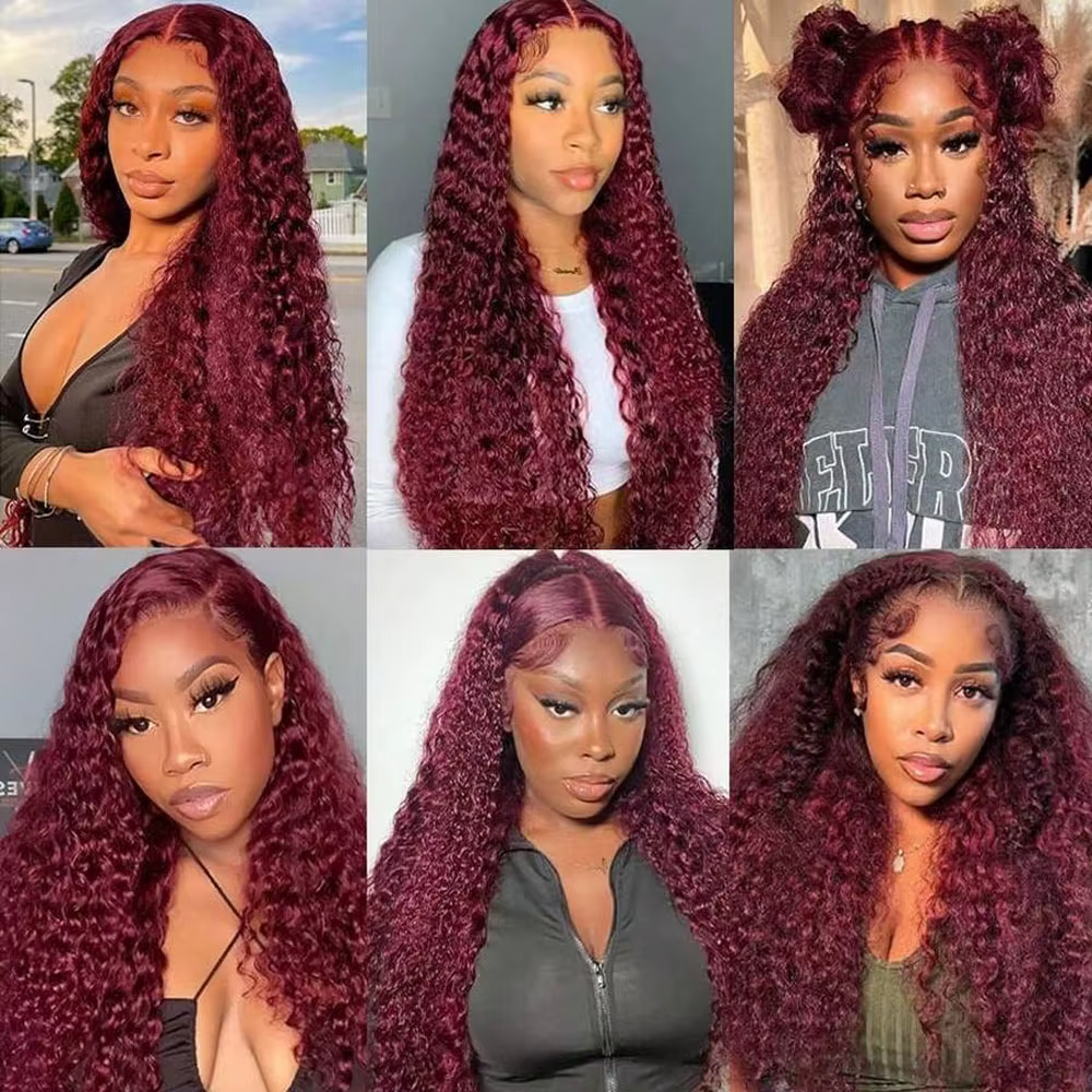 250% densité 99J 13x4 HD dentelle avant perruques de cheveux humains bordeaux 34 pouces vague profon