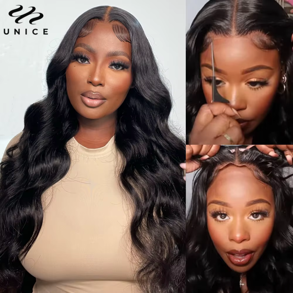 Perruque Lace Front Wig naturelle ondulée-UNice Hair, cheveux humains, Body Wave, 7x5, pre-cut, sans