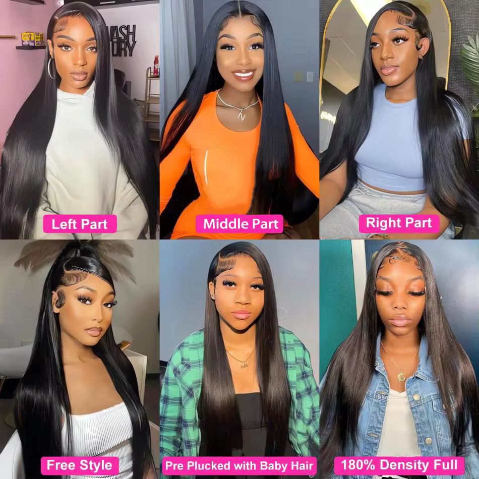 Perruque Lace Frontal Wig naturelle brésilienne transparente, cheveux lisses, sans colle, 4x4, Hd, 1