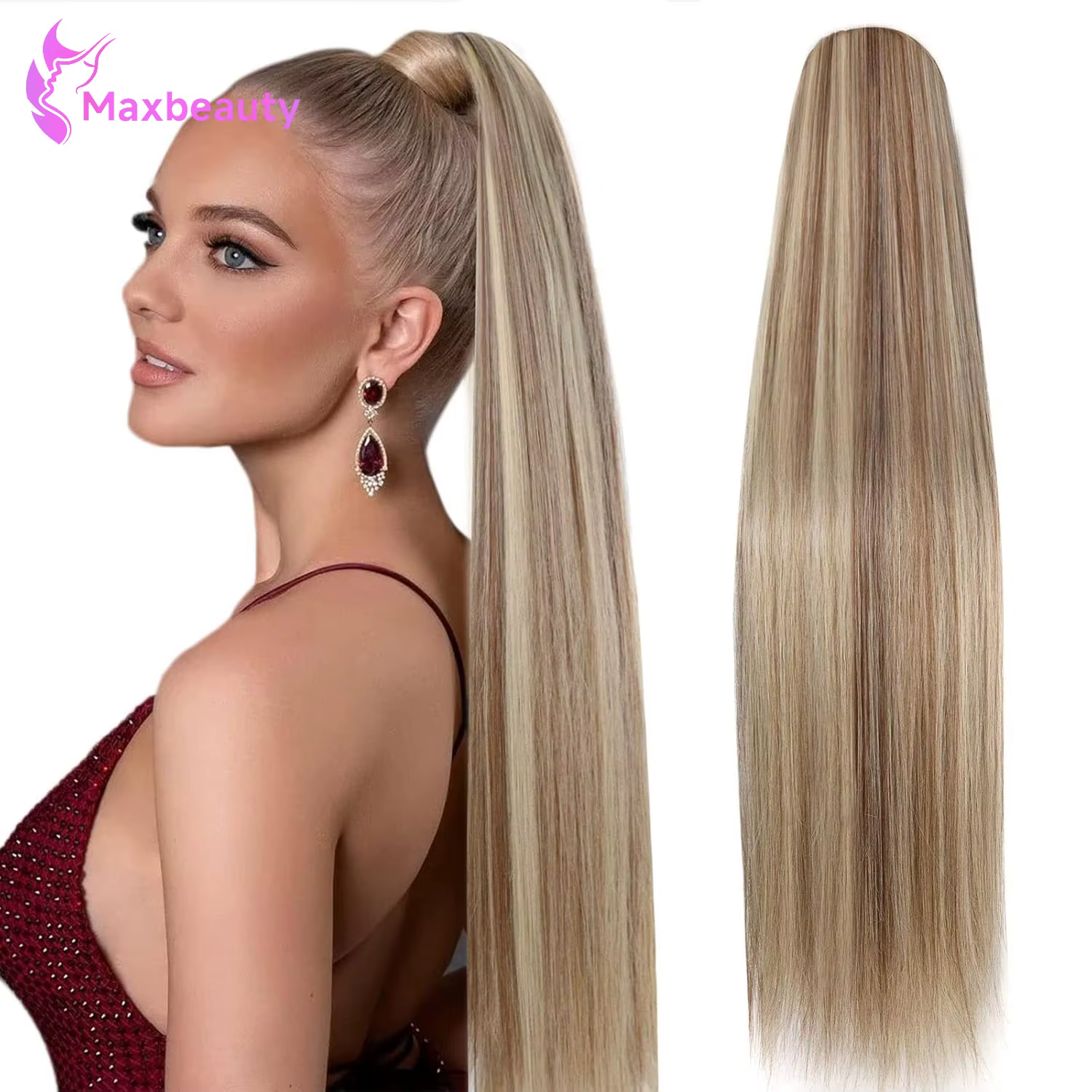 Extensions de queue de cheval longues blondes, couleur P8/613, avec cordon de serrage, extensions de