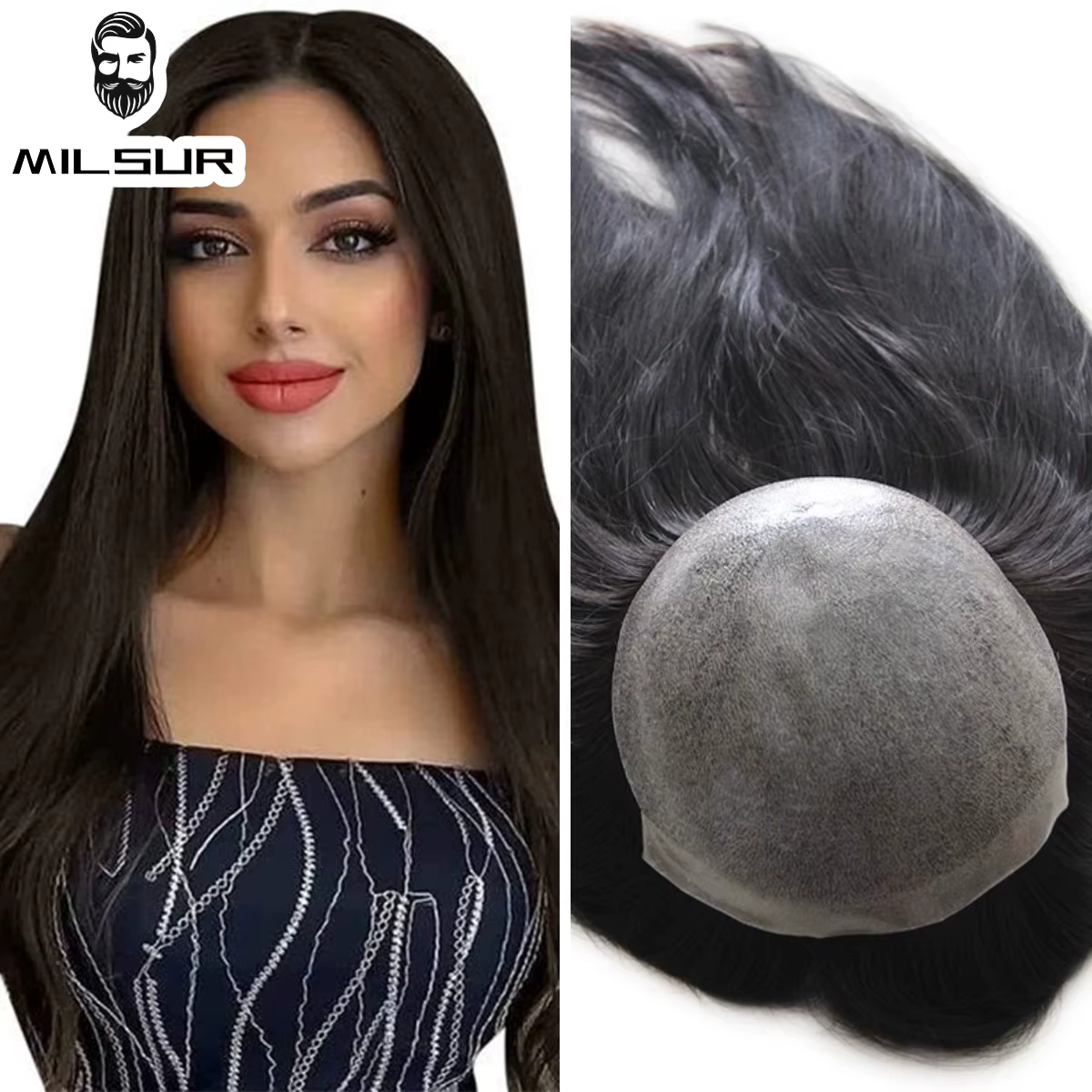 Perruque de base de peau de Topper de cheveux pour des femmes, postiches de cheveux Remy, toupet de 