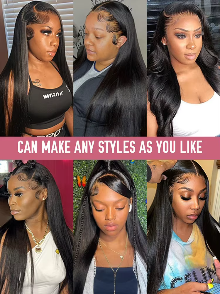Perruque Lace Front Wig sans colle naturelle, cheveux lisses HD, 13x6, 13x4, pre-plucked, 30 38 pouc