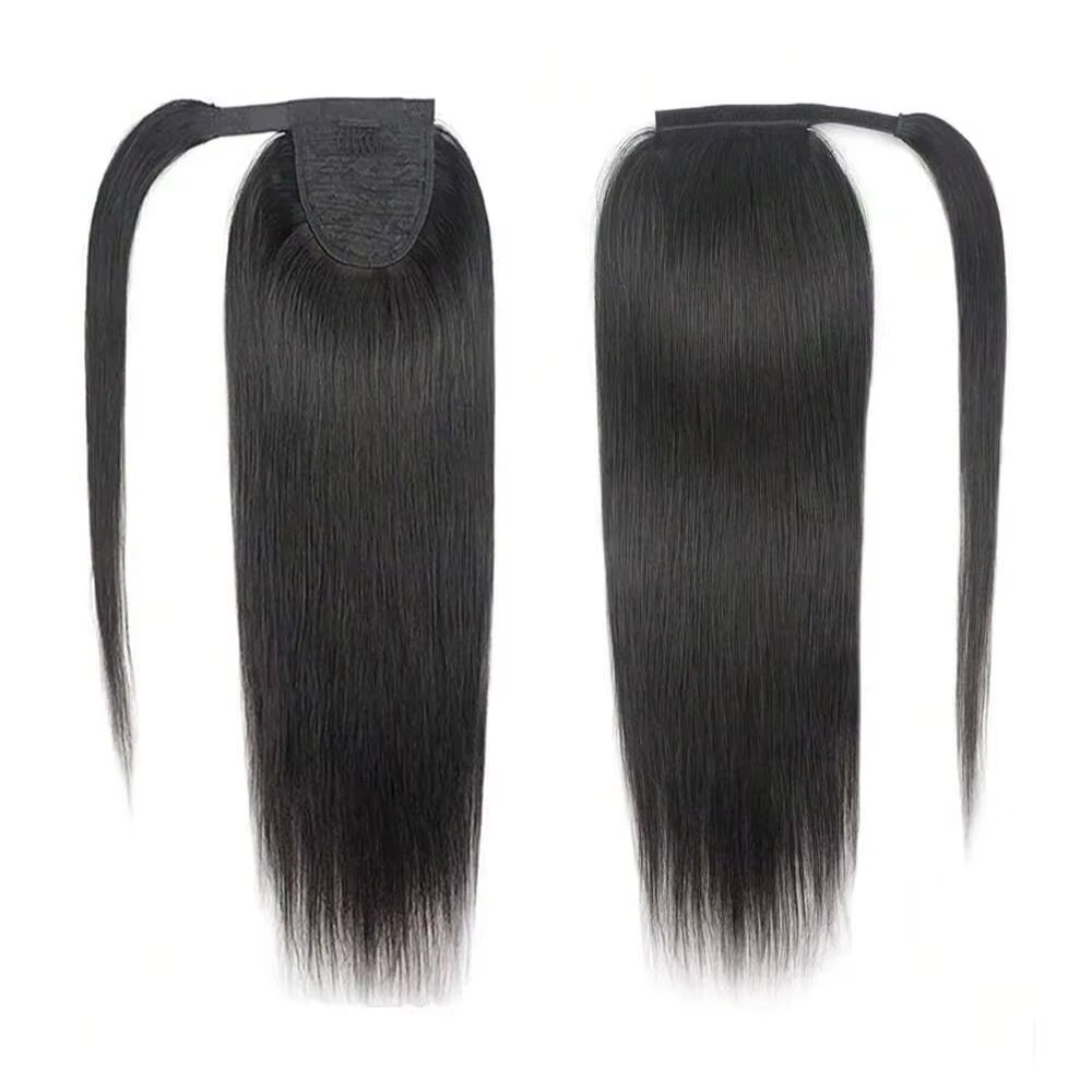 Extensions de cheveux humains queue de cheval à enrouler droite postiche de couleur naturelle pince 