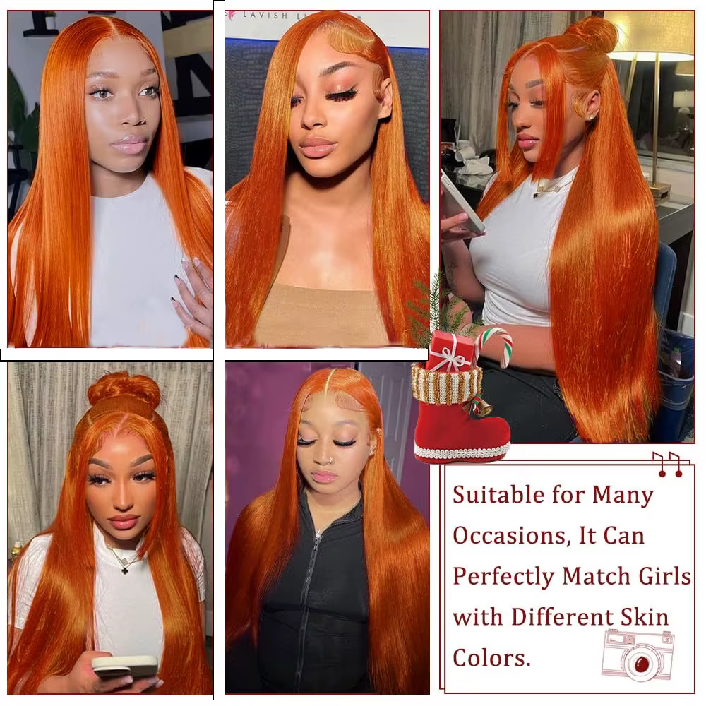 30 40 pouces Orange gingembre 13x6 HD dentelle frontale perruque cheveux humains os droit 13x4 Trans