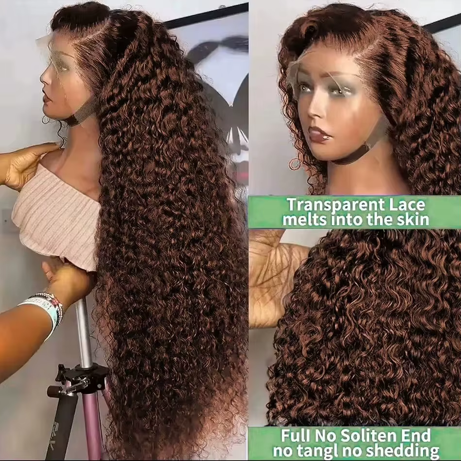 Elegant Chocolate Brown Curly Wave HD Lace Front Wig 13x4 13x6 Water Wave HD Lace Frontal Human Hair