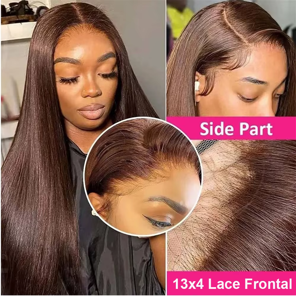 # Tissage en lot brésilien naturel lisse, 4 couleurs, brun chocolat, 13x4, Extensions de cheveux, lo