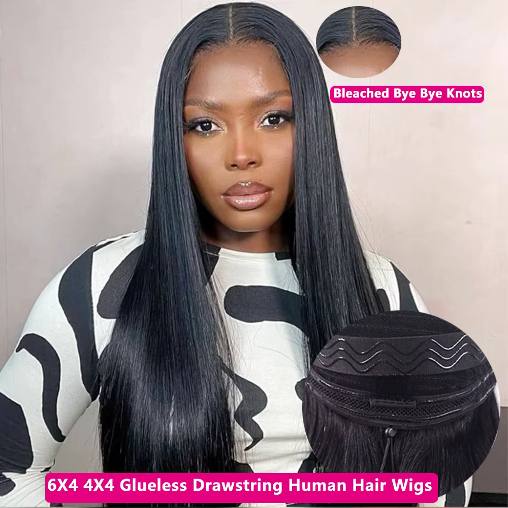 Straight Drawstring Human Hair Wigs Perruques Cheveux Humains Sans Colle 12A Perruques Cheveux Humai