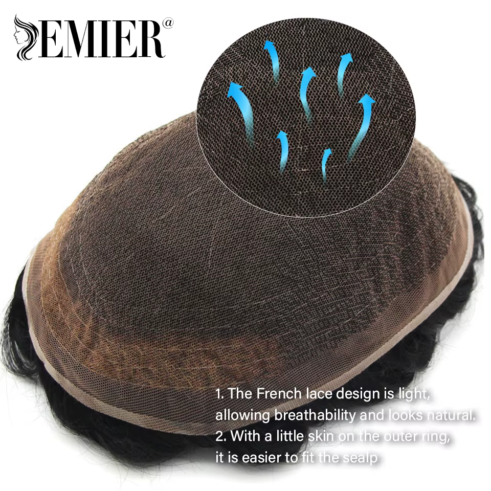 Nouveau Full Lace hommes toupet français dentelle Base systèmes de cheveux humains hommes perruque r