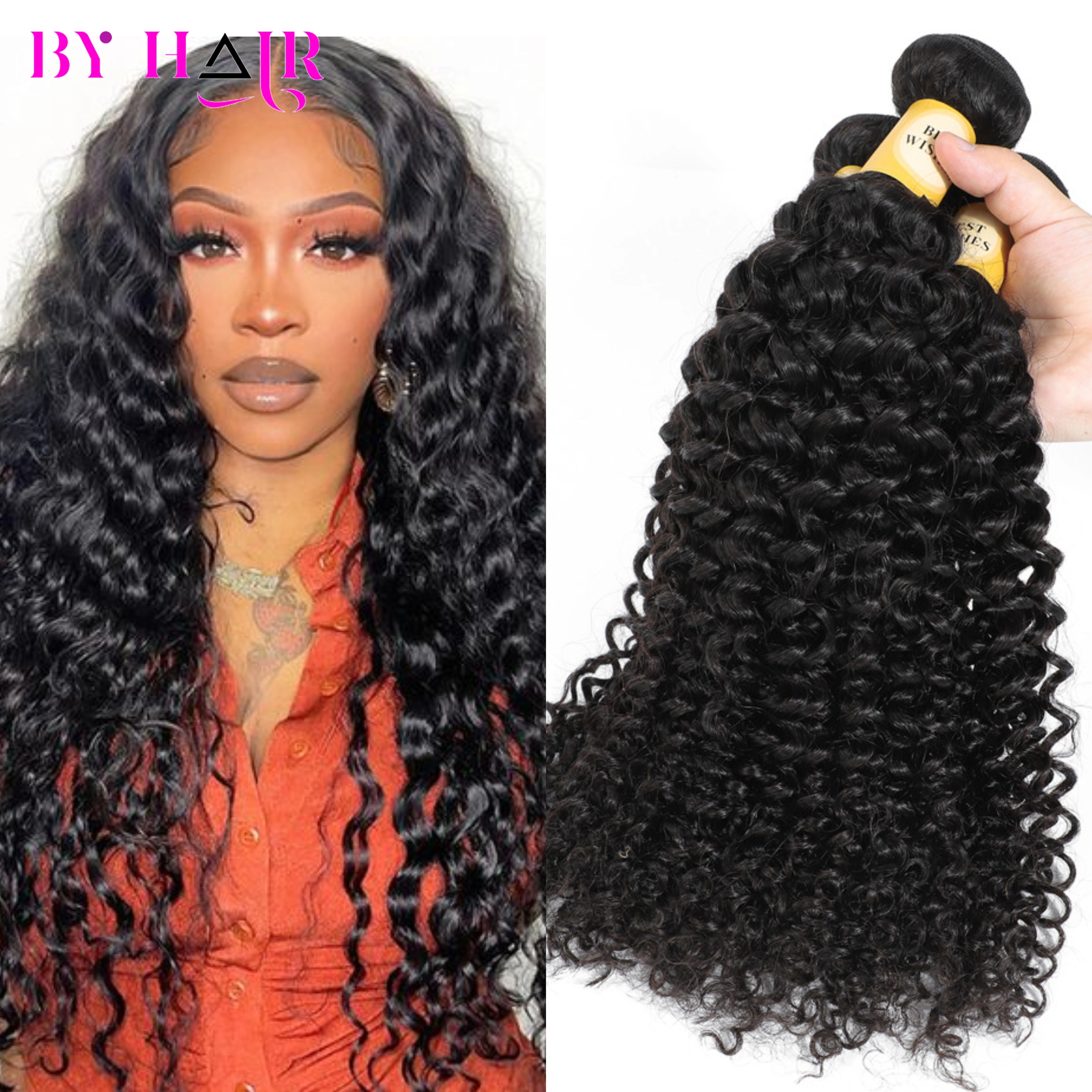 Extensions de cheveux humains 100% naturels, bouclés crépus 12A, brésiliens, effet mouillé et ondulé