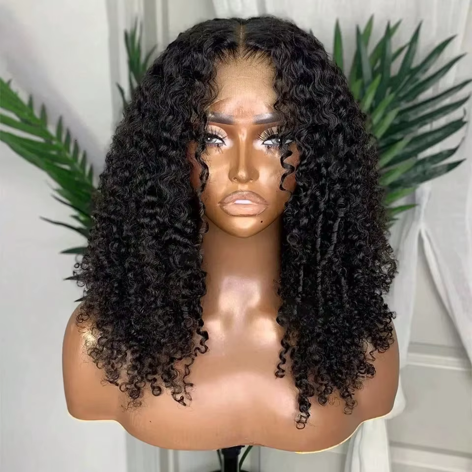 Perruque bouclée birmane 13x4 avec dentelle frontale, cheveux humains pré-épilés, dentelle transpare