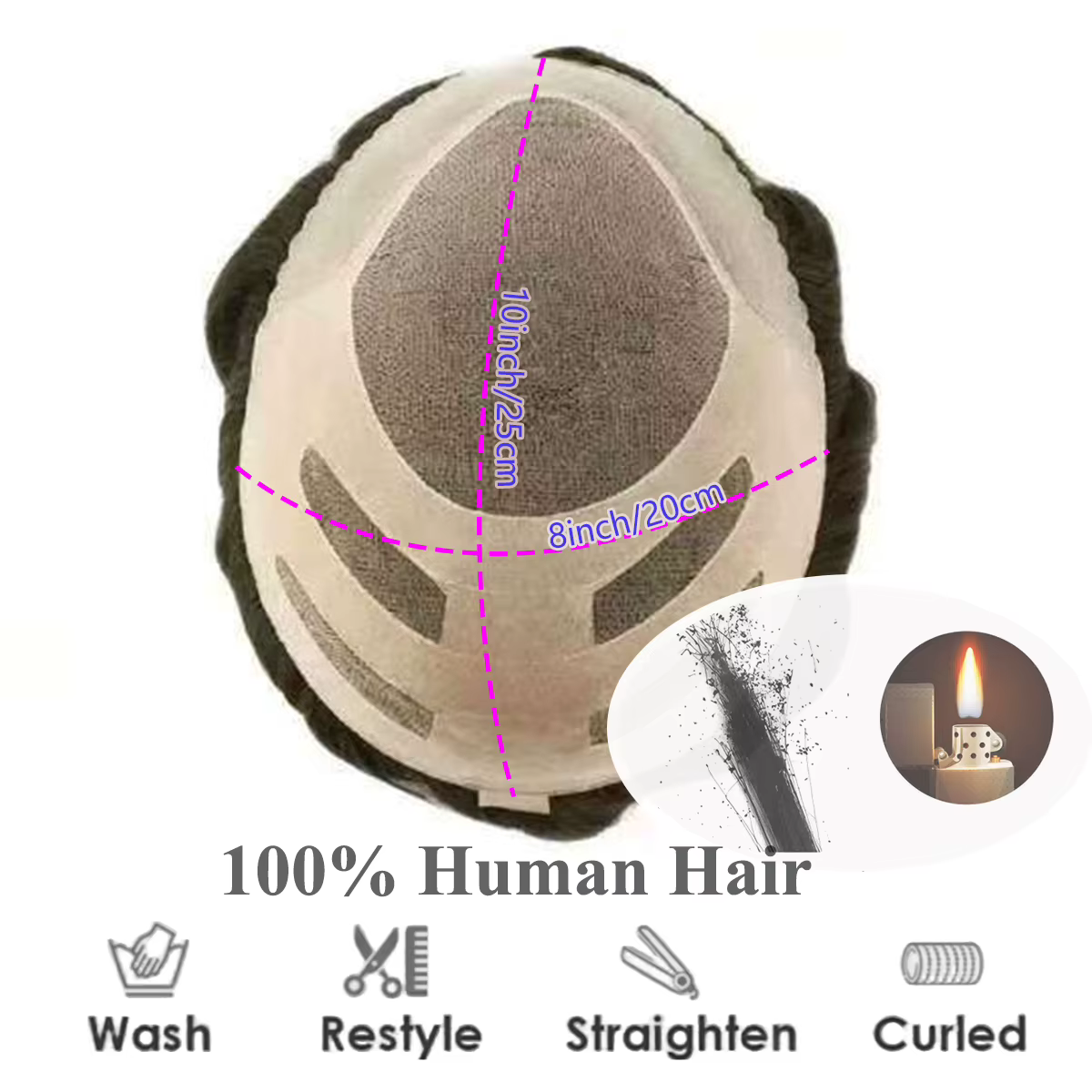 Système capillaire pour hommes en base fine et mono, 100% cheveux humains, respirant et durable, pro