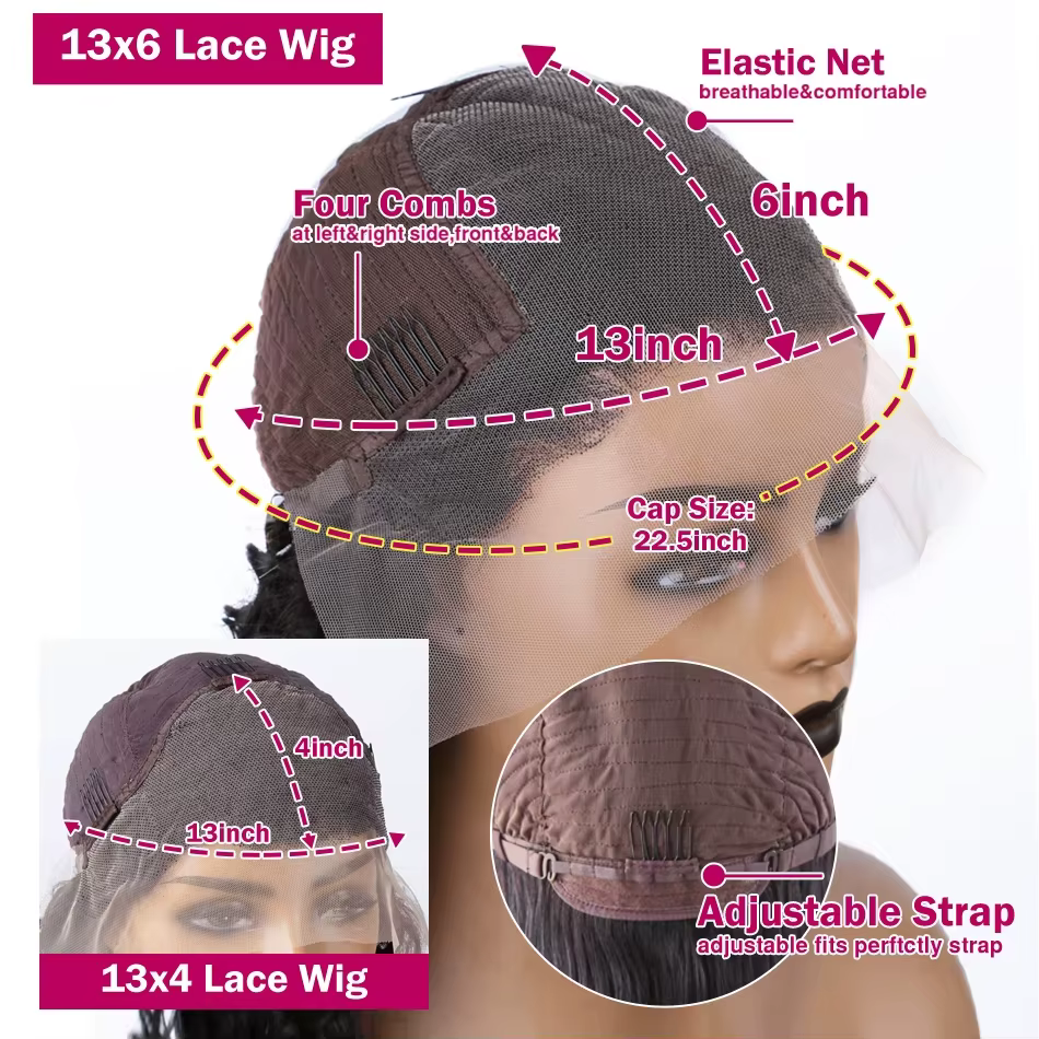 Perruque Lace Frontale Transparente 13x6 Cheveux Humains Raides Pré-Pluckée 30 36 Pouces, Perruque F