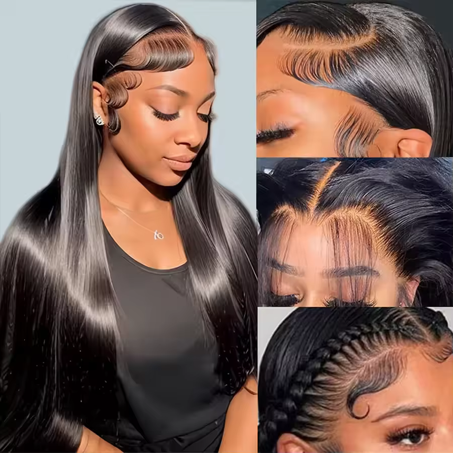 Perruques Lace Front 13x4 de 30 pouces, densité 200%, pré-épilées, sans colle, lisses, noires, synth