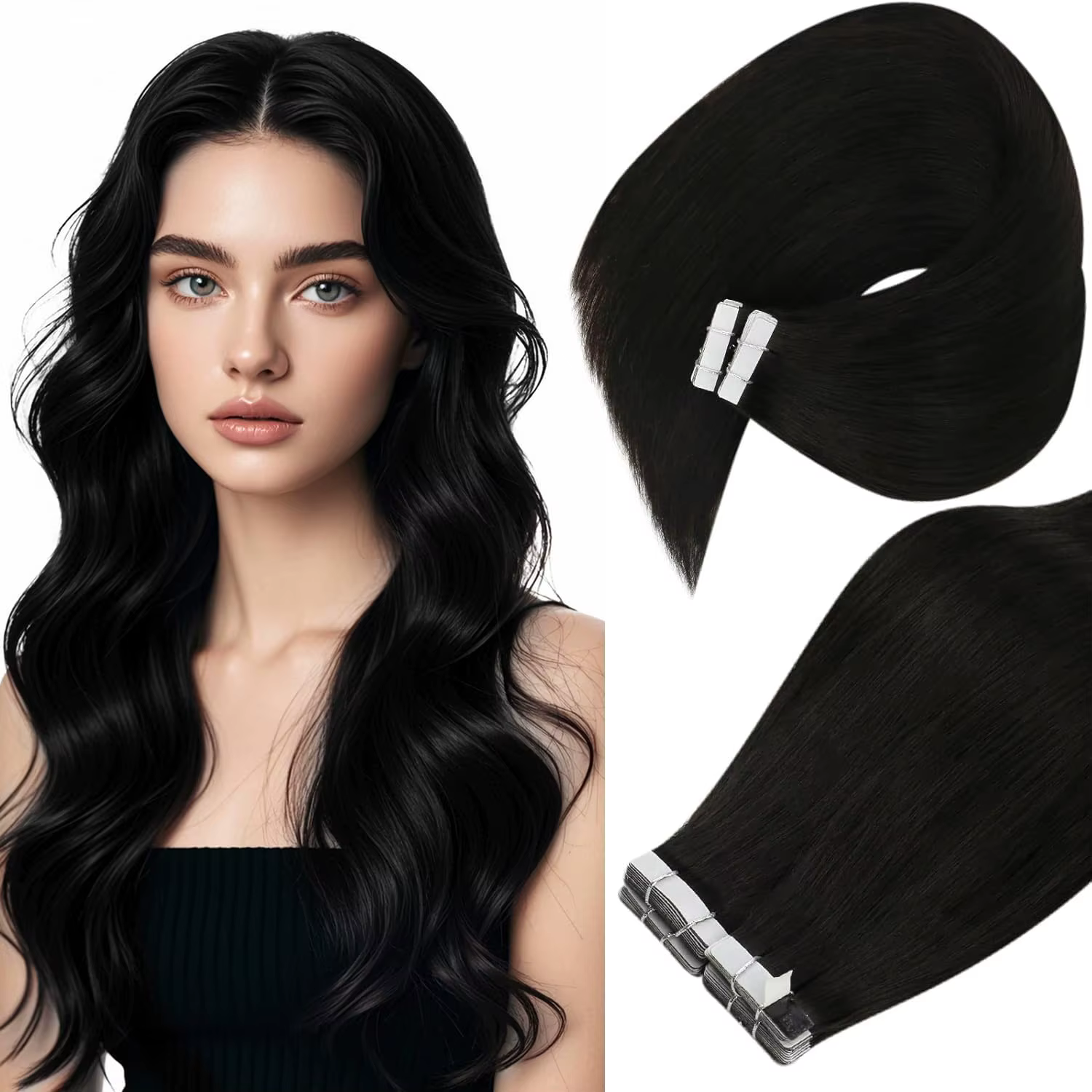 Extensions de cheveux adhésives VeSunny en cheveux humains, couleur Balayage, naturelles, avec trame