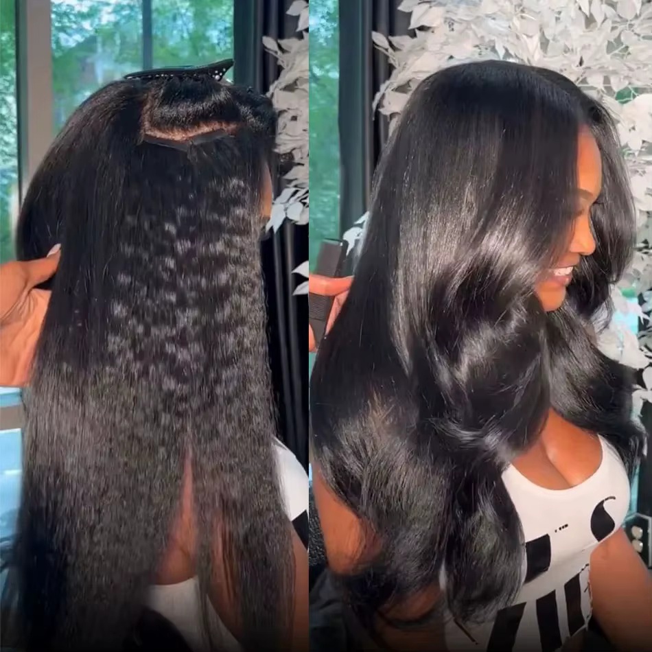 Extensions de cheveux brésiliens 100% naturels bouclés, cheveux crépus lisses, 22 24 pouces, noir na