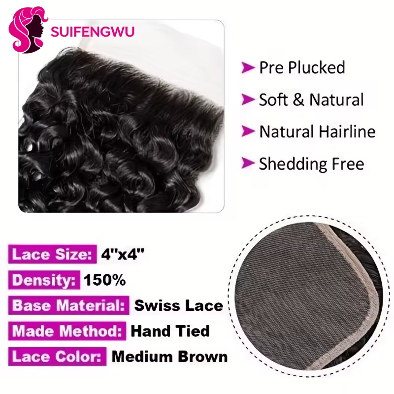 14A Kinky Curly Tissage Cheveux Humains Avec Fermeture 4X4 HD Closure Human Hair meche Tissages brés