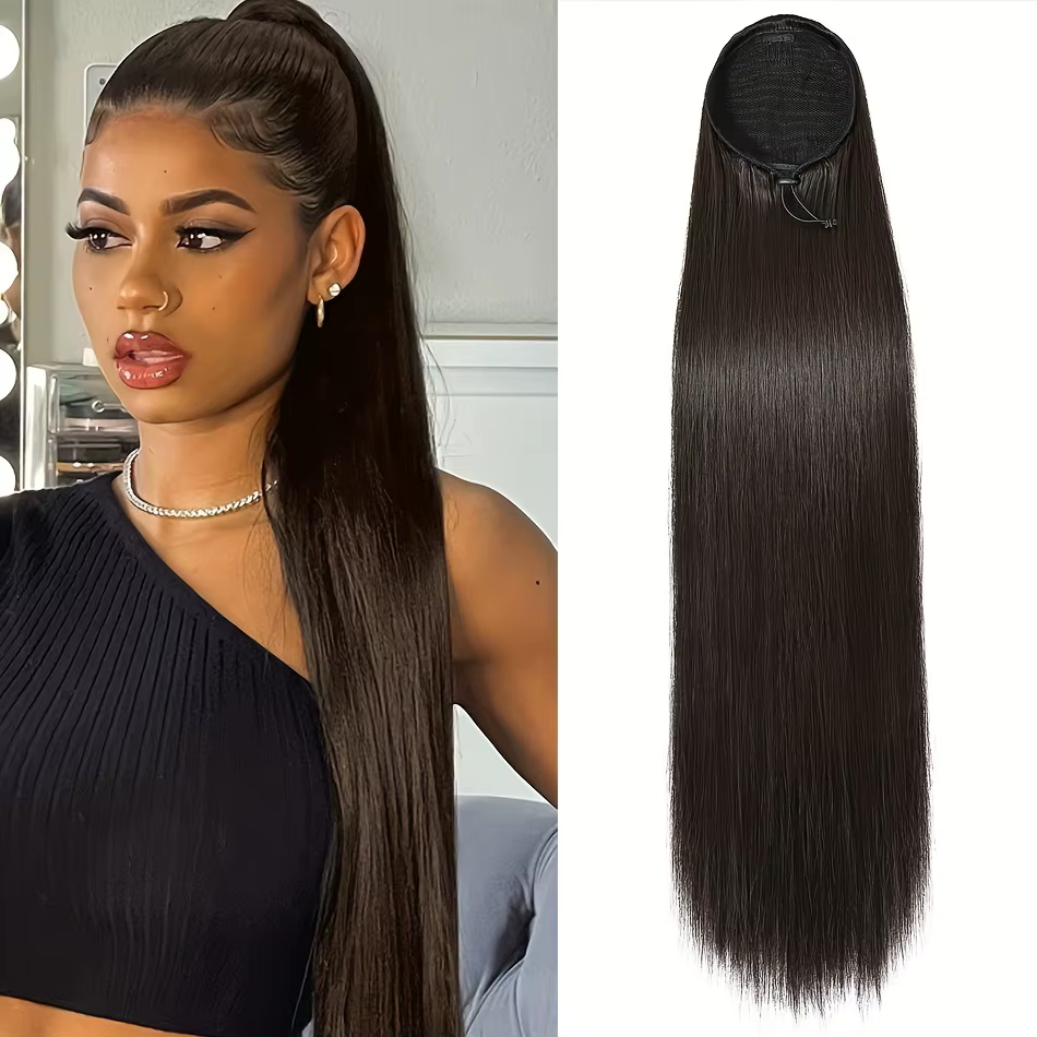 10-26 pouces longue droite cordon queue de cheval Extensions 100% cheveux humains enrouler autour du
