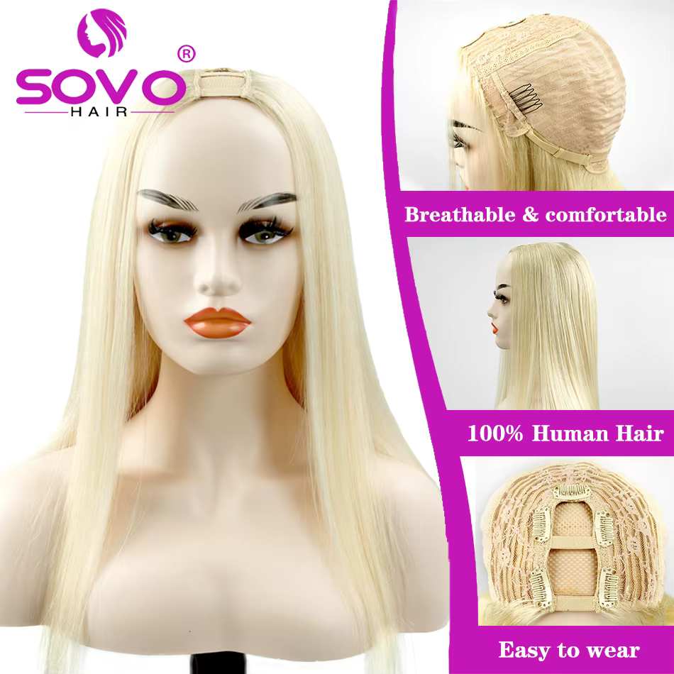 U partie perruques de cheveux humains Remy 180 densité blond cendré ouverture demi perruques pour le