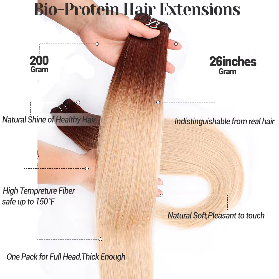 Tissage en lot synthétique lisse Bio-Protein, Extensions capillaires synthétiques lisses en Fiber ré