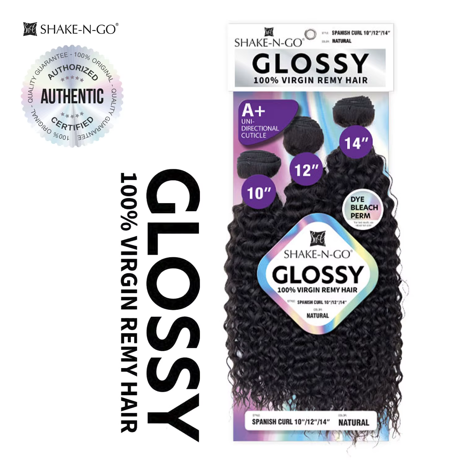 Shake-N-Go Tissage de cheveux vierges Remy brillants 3 paquets Curl espagnol – Doux, brillant, aspec