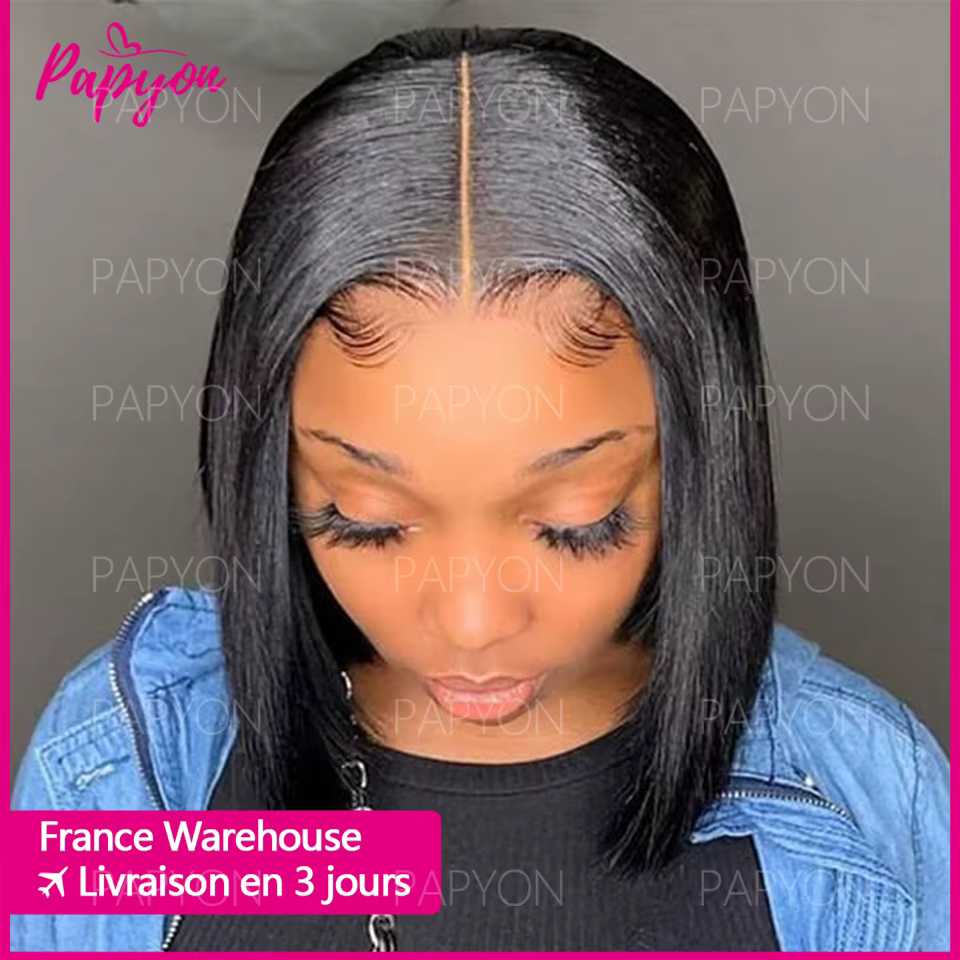 Perruques courtes Bob cordon élastiq Droites Sans Colle Prêtes Porter Perruques de Cheveux Humains