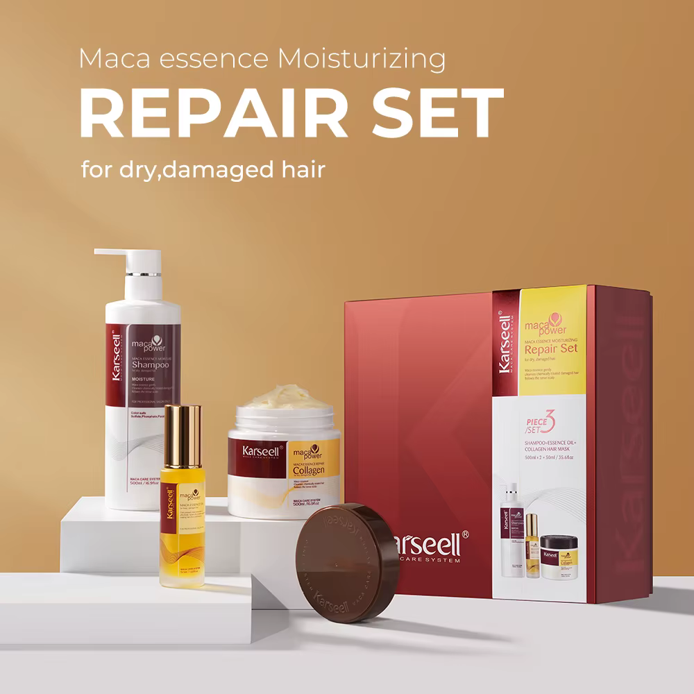 Karseell 3 pièces ensemble masque capillaire au collagène + Argan Oi + shampoing capillaire Essence 