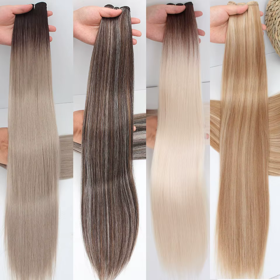 Tissage en lot synthétique lisse russe, Extensions capillaires en Fiber de 65cm, 200G, Bio protéine,
