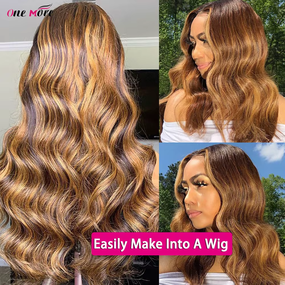 Lot de 5x5 mèches de cheveux humains blond miel ondulées avec closure, couleur ombrée et mèches cont