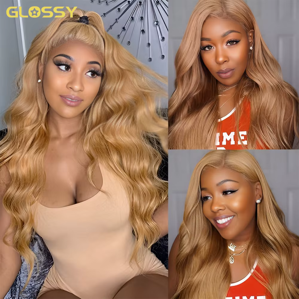 Perruque Lace Front Wig Body Wave Brésilienne Naturelle, Cheveux Blond Miel, Sans Colle, 13x6 HD, 30