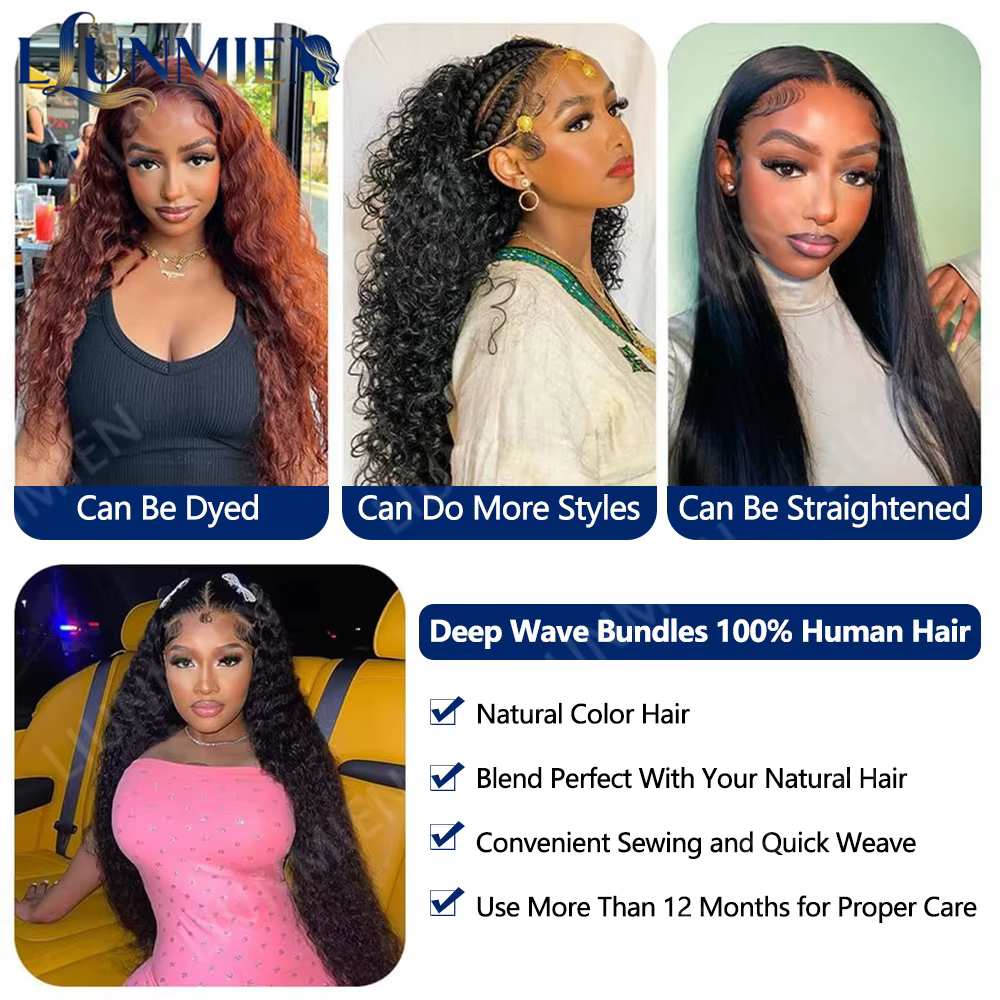 12A Tissage Cheveux Humains,Deep Wave Bundles Human Hair Extensions Cheveux,Meche Cheveux à Tresser,