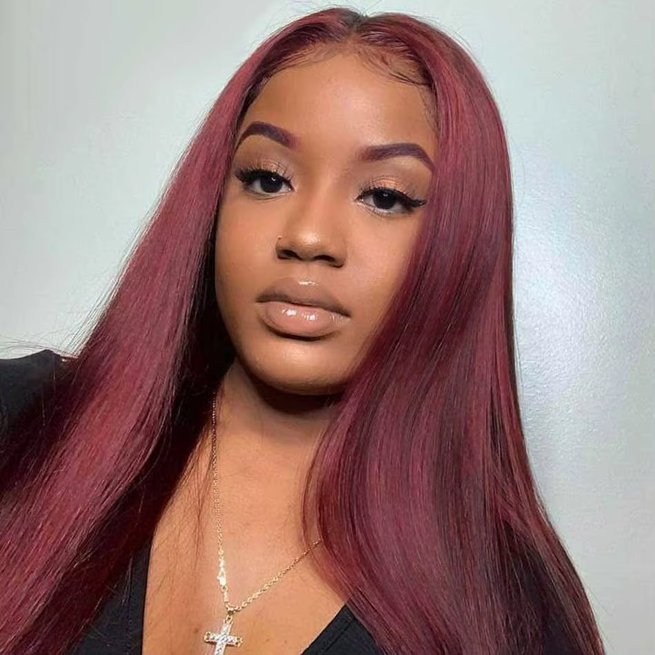 Liquidation en gros 13x4 99J rouge bordeaux couleur perruques de cheveux humains HD dentelle frontal