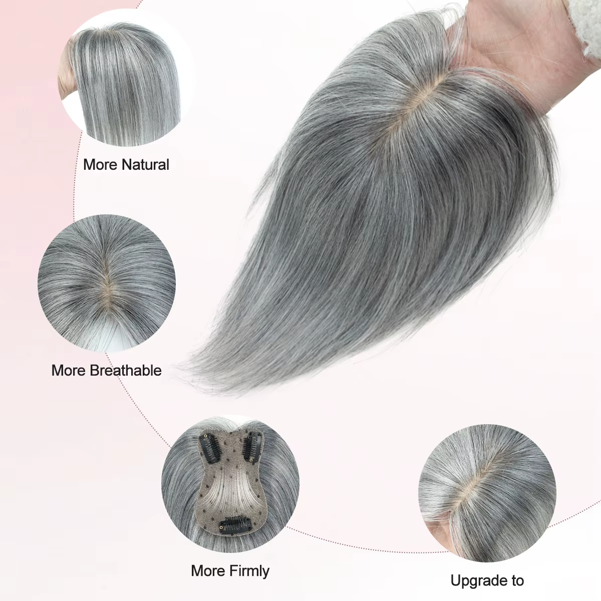Toppers de vrais cheveux humains pour femmes Quotidien 360 °   Pièces de cheveux 3D avec mise à nive