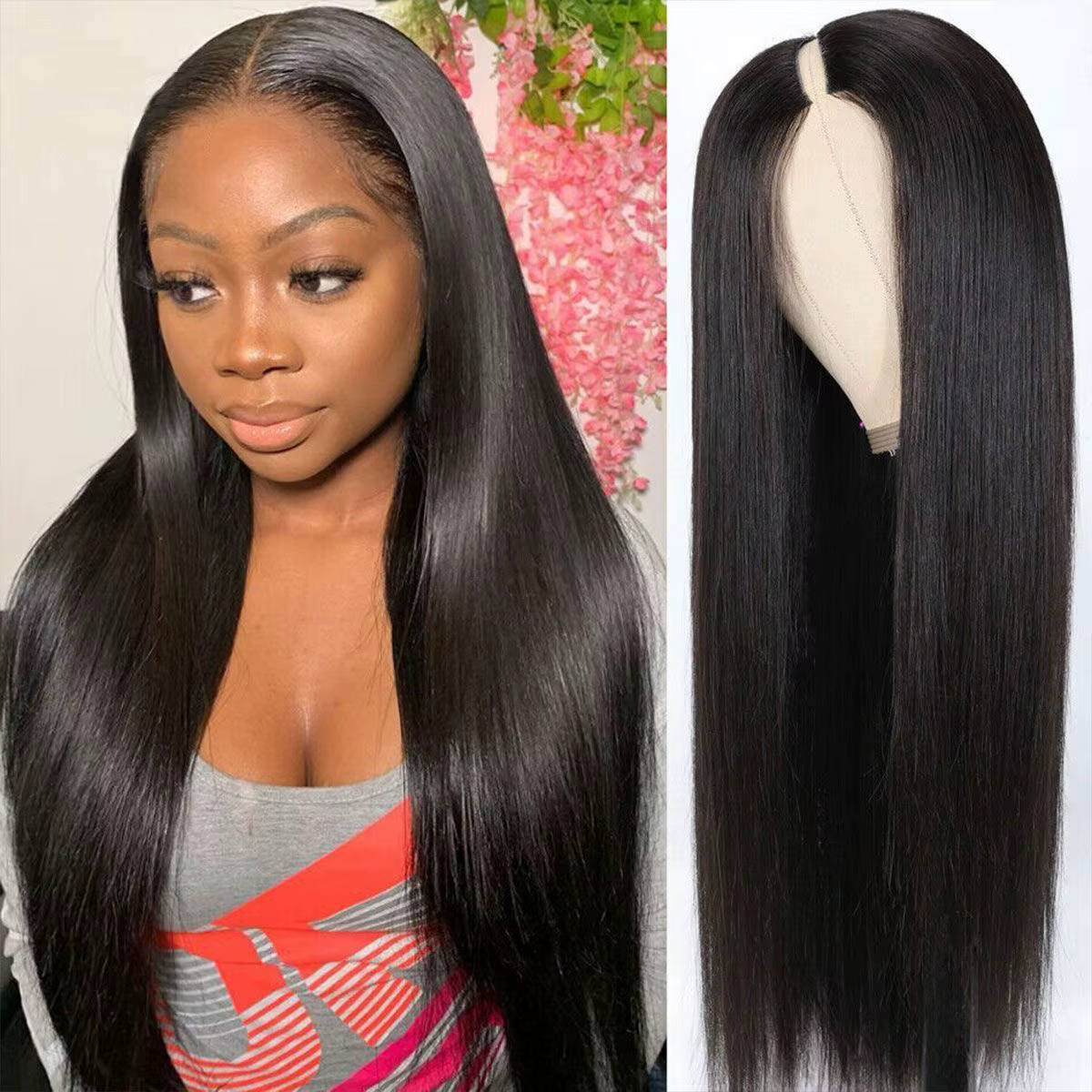 250 densité droite V partie perruque 100% cheveux humains pour les femmes 30 34 pouces pas cher brés