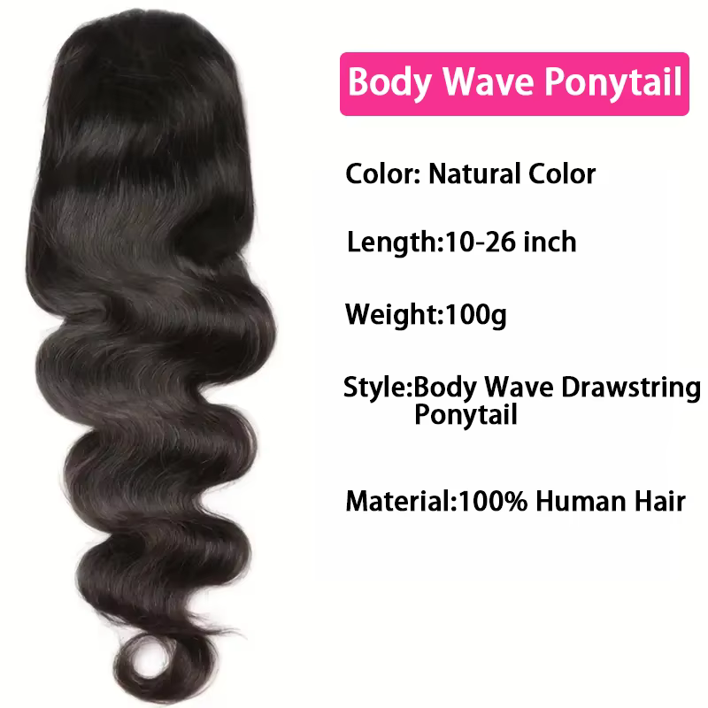 Vague de corps cheveux humains cordon queue de cheval Extensions Remy 100% cheveux humains naturel q