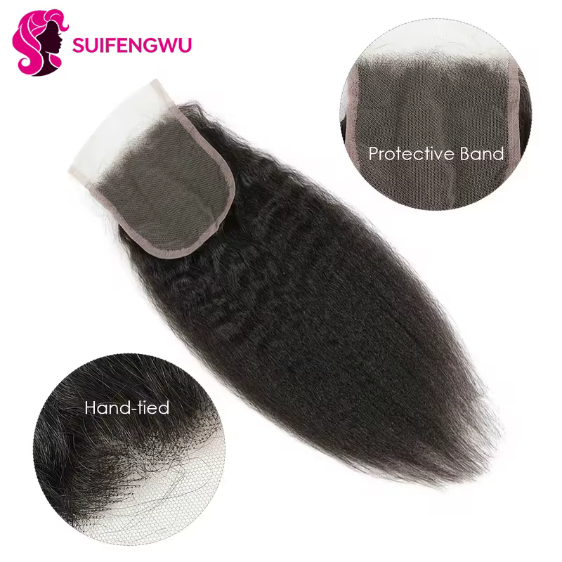 12A Kinky Straigh tssage Cheveux Humains Avec Fermeture 4X4 Closure Human Hair meche Tissages brésil