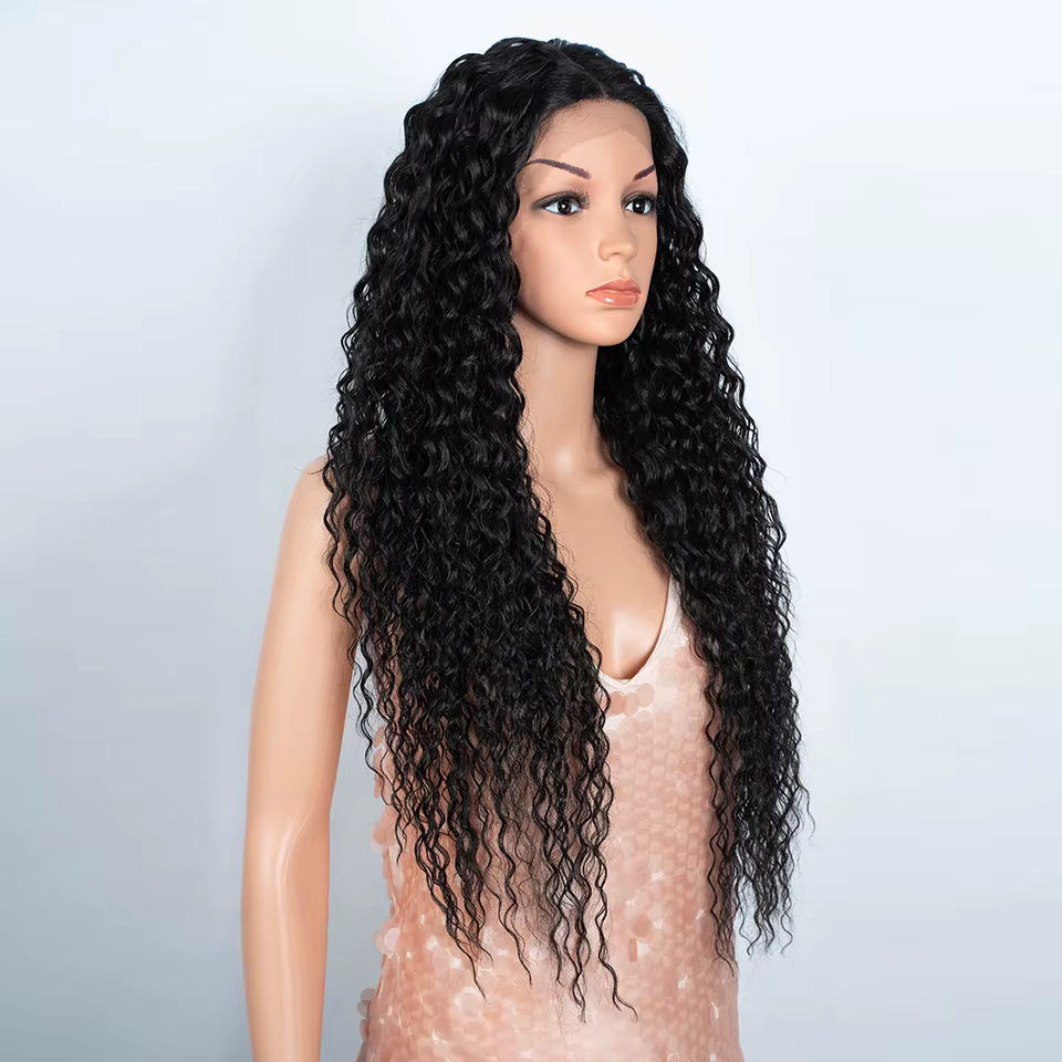 Perruque Lace Front Wig synthétique bouclée longue de 30 pouces, perruque de Cosplay ombrée brune HD