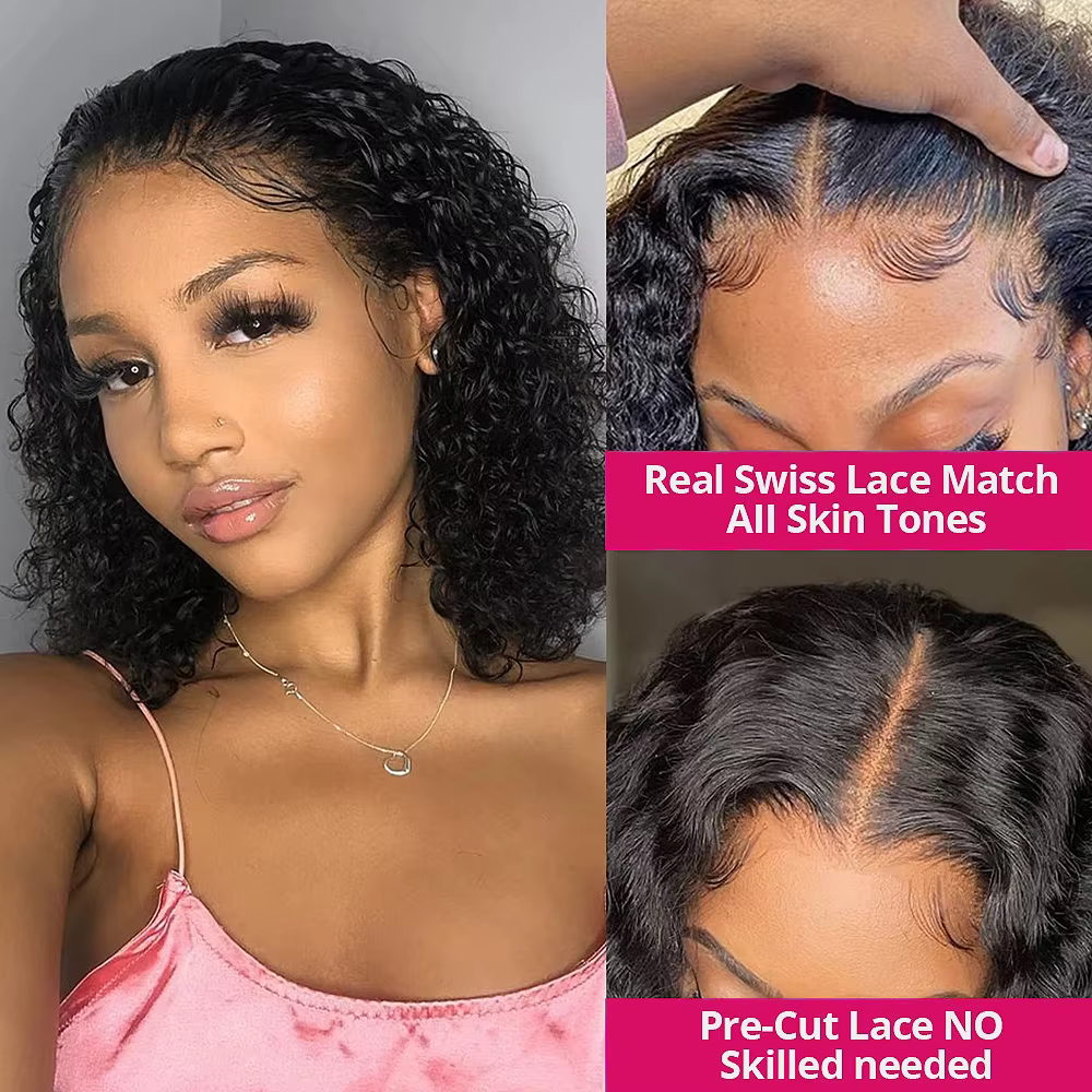 100% cheveux humains vague d'eau Bob perruques bouclés 6x4 HD sans colle perruque cheveux humains pr