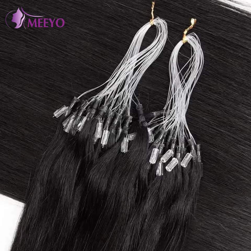 Extensions de cheveux humains Remy lisses à micro-boucles, extensions de cheveux à micro-perles, ext