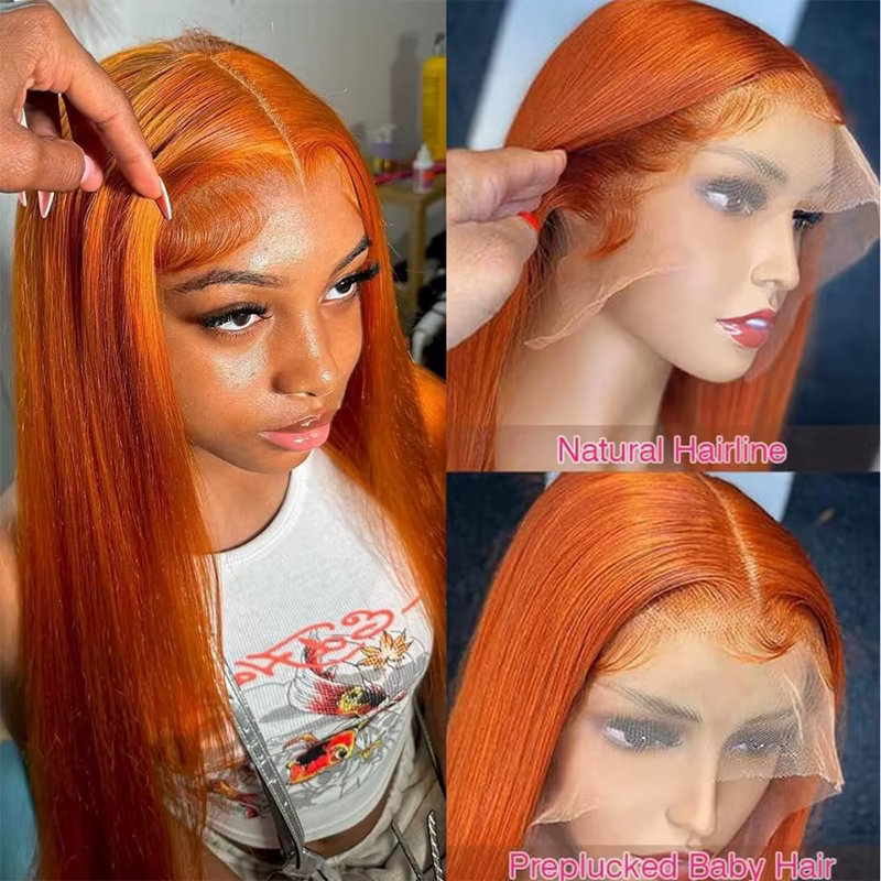 34 pouces Orange gingembre dentelle avant perruques cheveux humains pour les femmes droite 13x4 13x6